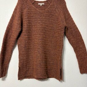 Bianca B Elegant Brown Mohair Wool Blend V Neck Tunic Sweater. Side Slits. XL